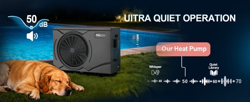 MICOE 35000 BTU Pool Heater for Above Ground Pool and Inground Pool up to 24ft (11/18/24ft) / 12000 Gallons, Inverter Electric Swimming Pool Heat Pump, Heating and Cooling Mode