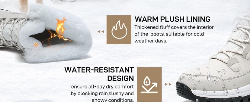 ziitop Womens Snow Boots Warm Fur Lined Winter Boots Anti Slip Ankle Boots Mid Calf Snowboots Waterproof and Cold-Resistant Outdoor Walking Shoes for Women Ladies Girls