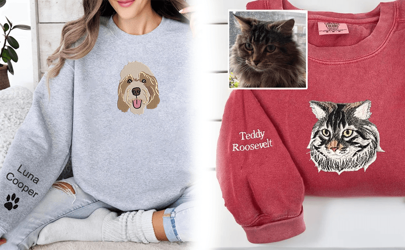 Custom Pet Embroidered Sweatshirt, Custom Dog Face Embroidered Sweatshirt, Dog Mom Sweater,Cat Sweater, Unique Gifts For Pet Lovers, Personalized Gift For Mom