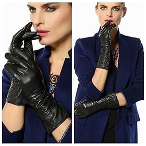 WARMEN Women's Lambskin Touchscreen Texting Leather Gloves Winter Lined Long Sleeves for Iphone Smartphone