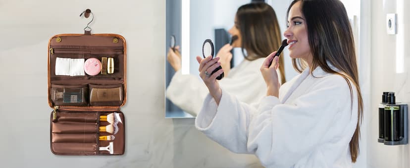 Elviros Hanging Toiletry Bag for Men Travel Essentials 3-in-1 Large Waterproof Dopp Kit PU Leather Shaving Bag with Separate Compartments for Grooming and Toiletries Mens Gift