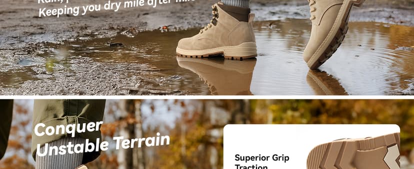 ANJOUFEMME Womens Comfy Outdoor Hiking Boots-Low heels Combat Ankle Boots for Women Non Slip Lace up Winter Shoes for Backpacking Trekking Walking