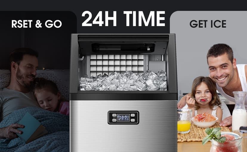 Electactic Commercial Ice Maker Machine,100lbs/24H Stainless Steel Ice Machine,33lbs Storage, Auto Self-Cleaning Freestanding Ice Maker, Ice Machine Freestanding for Bar/Cafe/Restaurant-Dark Silver