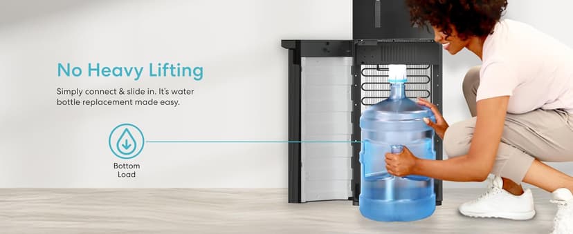 Brio ICE 420 Water Cooler Dispenser for 5 Gallon Bottle with Ice Maker, Bottom Load | UV Self Cleaning Technology, Night Light, Child Safety Lock & 2X Fast Dispense | NSF Certified - Black & Stainless