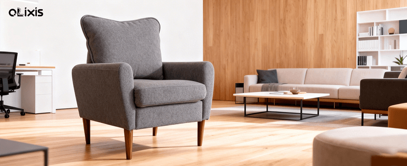 OLIXIS Comfy Accent Chair for Living Room Bedroom and Waiting Room, Upholstered Mid-Century Reading Chair with Pillow and Solid Wood Legs, Wide Singe Modern Lounge Sofa (Gray)