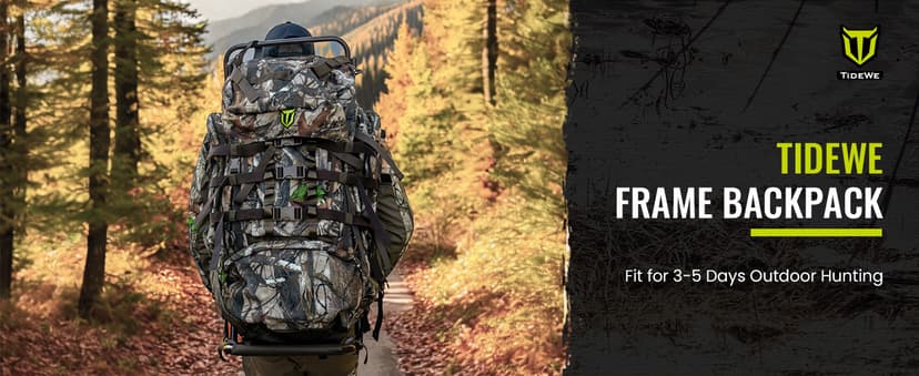 TIDEWE Hunting Backpack 5500cu with Frame and Rain Cover for Bow/Rifle/Pistol