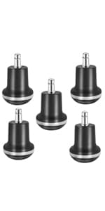 Bell Glides Replacement Office Chair Feet Swivel Caster Wheels to Fixed Stationary Castors, Short Profile with Separate Self Adhesive Felt Pads Black 5pcs