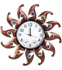 HOBYLUBY Sun Outdoor Clock with Thermometer and Hygrometer Combo, Silent No-Ticking Outdoor Wall Clock, Waterproof Quartz Clock for Patio, Living Room, Kitchen, Garden, 13 Inch