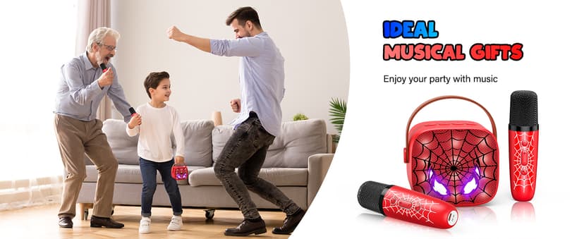 Mini Karaoke Machine Toys Gifts: Kids Toys Christmas Birthday Gifts for 4 5 6 7 8 9 Years Old Girl Boy Stocking Stuffers LED Portable Bluetooth Speaker with 2 Wireless Microphone Girl Gift Age 3-12+