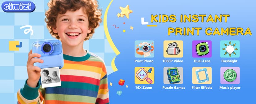 Kids Instant Digital Cameras for Boys and Girls, 1080P HD Dual-Lens Selfie Digital Camera with Print Paper & 32G Card, Christmas Birthday Gifts Toys for Toddler and Teenagers Age 3-16 Years Old
