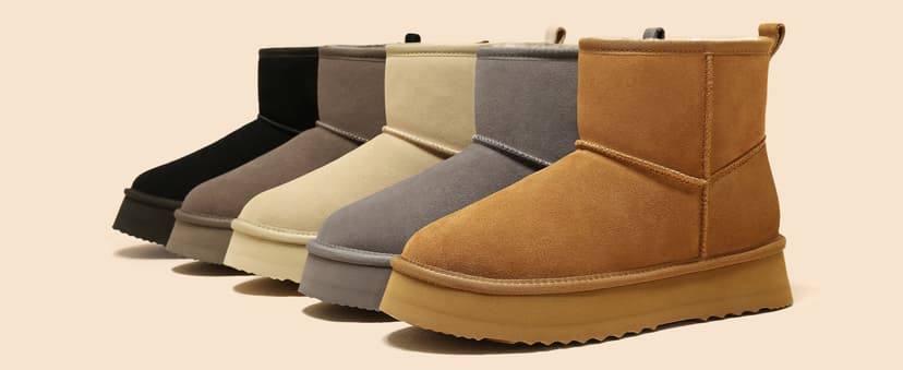 Litfun Suede Platform Mini Boots for Women Genuine Leather Fuzzy Ankle Winter Snow Boots with Fur Lined