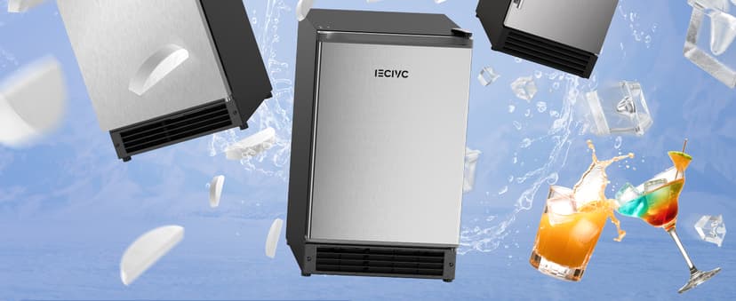 Under Counter Crescent Ice Maker Machine, 15'' W Drainless Built-in Ice Maker, 15 LBS/Day with 12 LBS Storage Bin, Perfect for Commercial Home Bar, No Drain