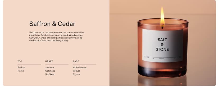 SALT & STONE Scented Candle for Women & Men | Hand-Poured, Aromatic & Fragrant | Coconut & Soy Blend Wax | 100% Cotton Wick | Long-Lasting 50 Hour Burn Time (8.5 oz) (Saffron & Cedar)