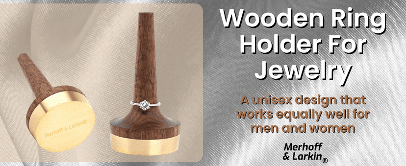 Wooden Ring Holder For Jewelry | 1 Piece | Black Walnut Wood & Brass Stand | Gift For Men & Women, Engagement, Wedding & Anniversary | Him & Her Rings Modern Display | Fits Any Band Size 00 Up