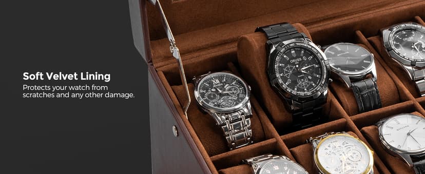 ProCase ProCase Watch Box, 12 Slot Mens Watch Case With Drawer, 2-Layer Watch Display Case With Glass Lid, Mens Jewelry Box Storage Holder Organizer, Birthday Valentine Gifts for Men -12Slot, Espresso