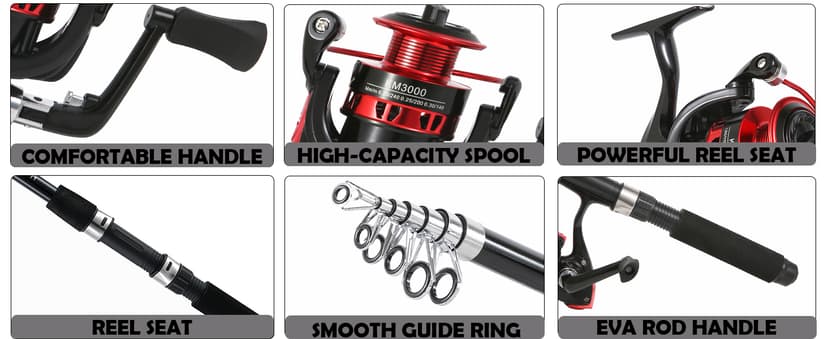 Tripquips Fishing Rod, 6.9ft 2Pcs Telescopic Fishing Rods Set, Carbon Fiber Fishing Pole, 2PCS Spinning Rod and Reel Combo with Carrier Bag Freshwater Fishing Rod and Reel Combos Kits Fishing Gear