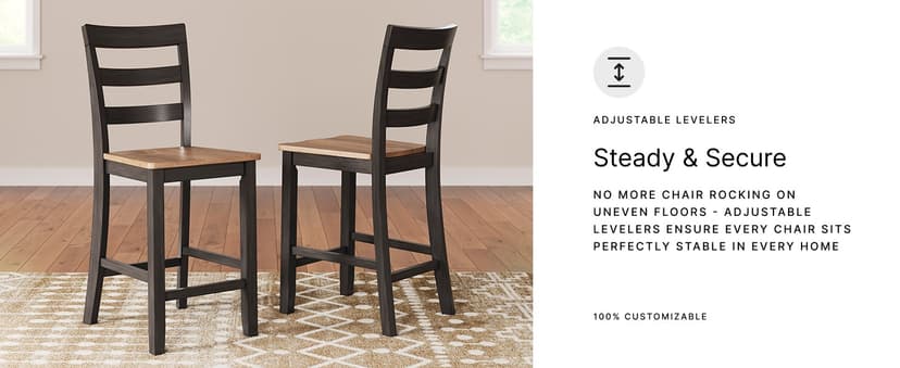 Signature Design by Ashley Gesthaven Counter Height Barstool, Set of 2, Adjustable Levelers, Solid Wood Frame, Natural/Brown