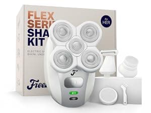 FlexSeries Electric Head & Body Hair Shaver - Mens Cordless Rechargeable Wet/Dry Skull Bald Head Back & Groin Waterproof Razor with Rotary Blades, Clippers, Nose Trimmer, Brush, Massager