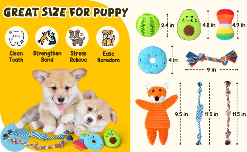 Zeaxuie 9 Pack Luxury Puppy Toys for Teething Small Dogs, Puppy Chew Toys with Cute Squeaky Dog Toys, Ball and More Rope Dog Chew Toys B094XG29MW