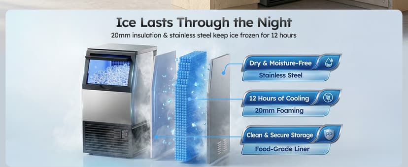 Mojgar Commercial Ice Maker Machine, 100lbs/24H with 33lbs Ice Storage Under Counter Ice Machine, Stainless Steel Built-in Freestanding Ice Maker Self-Cleaning for Home Bar