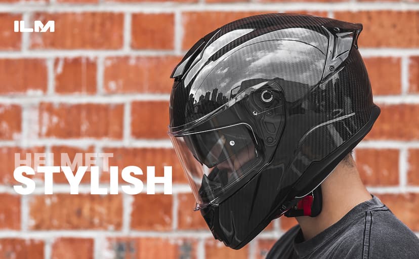 ILM Carbon Fiber Motorcycle Helmets Lightweight Full Face Dual Visor Helmet with Rear Wing Pinlock Compatible Motorbike Street Bike DOT ECE Men Women Model 861C (Snake-Effect CarbonFiber, M)