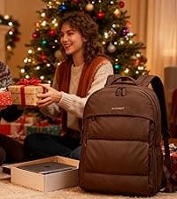 BAGSMART College Laptop Backpack, Travel Backpack for Women, Quilted Casual Daypack, Water-Resistant Bookbag for 15.6 Inch Laptop, Black