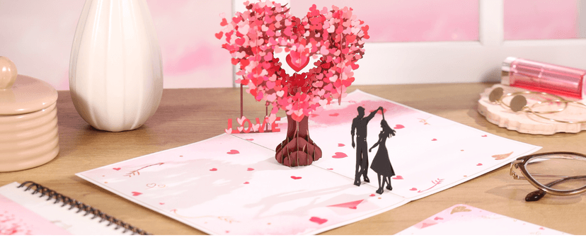 Pop Up Anniversary Card, 3D Love Tree Hearts Couple Wedding Card for Her, Wife, Husband, Him, Couple; Ideal Gift for Wedding, Romantic Birthday, Anniversary, Valentines, Mothers Day, 6x8 inch