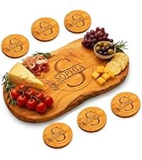 Personalized Acacia Wood Charcuterie Board Set with Stainless Steel Knives – Custom Cheese Board Gift for Wedding, Christmas, Housewarming, Bridal Shower, Anniversary, Women and Couples, Gifts for Her
