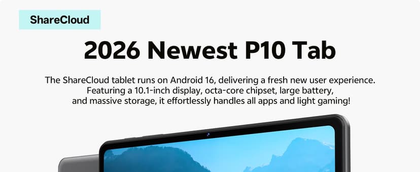 SHARECLOUD Android 16 Tablet 10.1 inch Tablet with Octa-Core Processor, 20GB RAM 128GB ROM 1 TB Expandable, 1280x800 HD IPS Touch Screen, GPS, 8H Battery, WiFi 6, BT 5.2, Dual Camera (Gray)
