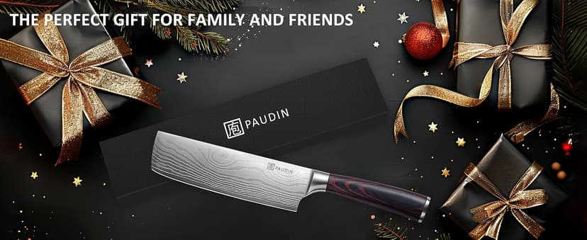 PAUDIN Nakiri Knife - 7" Razor Sharp Meat Cleaver and Vegetable Kitchen Knife, High Carbon Stainless Steel, Multipurpose Asian Chef Knife for Home and Kitchen with Ergonomic Handle