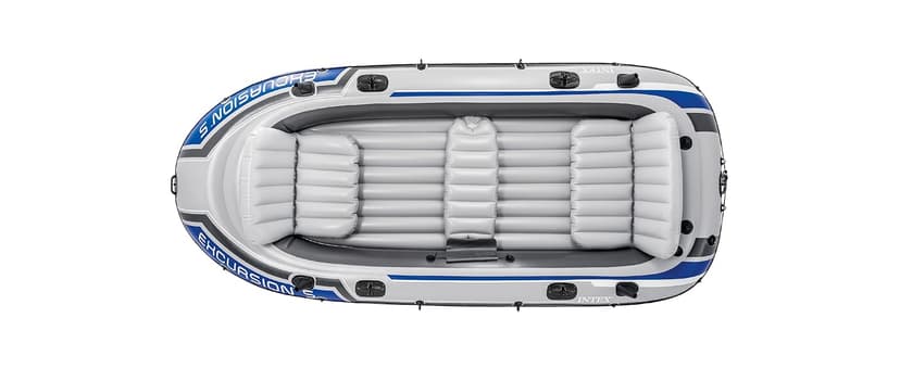 Intex Excursion 5 Person Inflatable Outdoor Fishing Raft Boat Set with 2 Aluminum Oars and Air Pump with a Intex Composite Motor Mount Kit