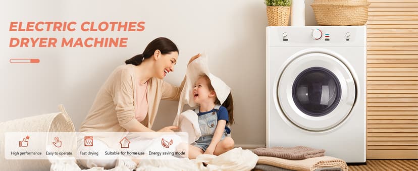 Euhomy Dryer, 3.5 Cu. Ft. 1500W Clothes Dryer, Stainless Steel Tumble Dryer with Exhaust Hose for Home, Apartment, Dorm, White