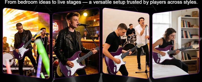 UST-200 Beginner Electric Guitar Kit HSS Pickup, Versatile 5-Way Switch for Clean to High-Gain Tone, Full-Size ST Style Guitar for Starter & Intermediate Players, Gig Bag, Digital Tuner Purple
