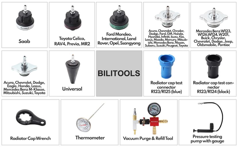 BILITOOLS Radiator Coolant Pressure Tester & Vacuum Refill Kit, 28-Piece Universal Cooling System Radiator Leak Tester & Refiller