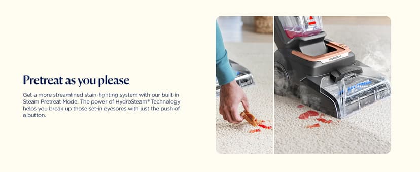 BISSELL Revolution HydroSteam Carpet Cleaner, Upright Deep Cleaner, HydroSteam Technology, 4-inch Self-Cleaning Tough Stain Tool & Formulas Included, 4123