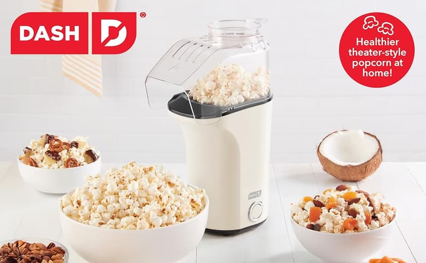 Popcorn Machine, Oil-Free Air Popped Popcorn, Built-In Measuring Cup & Butter Melting Tray, Movie Night Snacks Dash Fresh Pop Popcorn Maker, Electric Hot Air Popper, 16-Cup, White B07NWDSVPP