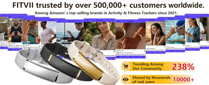 FITVII Screenless Fitness Tracker for Women Men, Health and Fitness Wearable with 24/7 Heart Rate, Blood Pressure and HRV Sleep Monitor, Subscription Free Activity Tracker for Android & iPhone