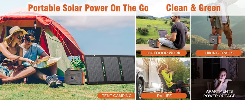 Portable Solar Generator, 300W Portable Power Station with Foldable 60W Solar Panel, 110V Pure Sine Wave 280Wh Lithium Battery Pack with USB DC AC Outlet for Home Use RV Van Outdoor Camping-Orange