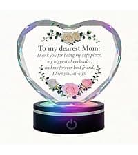 Premium K9 Crystal, Laser Engraved, 6-Color USB LED Base, Gift Box Packaging, Perfect Present for Birthdays & Christmas Crystal Heart Keepsake for Mom, Color Changing LED, Mothers Day Gift B0GS15MD5Z