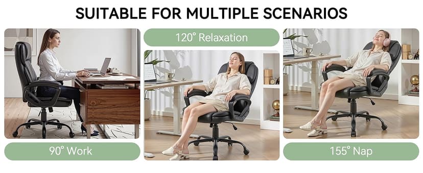 Ergonomic Office Chair with High Back, Comfy Desk Chair, Adjustable Executive Office Chair for Home Office, Big and Tall Computer Chair Heavy Duty, 360° Swivel, Faux Leather Black