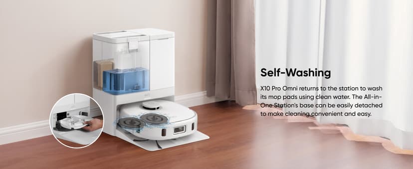 eufy X10 Pro Omni Robot Vacuum and Mop Combo, Incredible Suction, Dual Mops with 12 mm Auto-Lift and Carpet Detection, AI Obstacle Avoidance, Auto Mop Washing&Drying, Self-Emptying, White