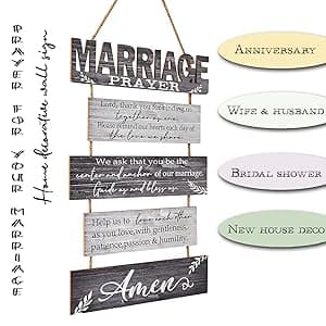 Buecasa Marriage Rustic Sign with 5pcs Panels Strung Together - Bridal Shower Gift for Couples Wife Husband - Christian Religious Inspiring Home Decor Newlywed