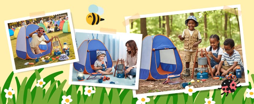 Pop-up tent, campfire, lantern, binoculars and camping gear for realistic pretend adventures indoors or outdoors Meland Camping Play Set for Child 3-6, Pretend Adventure Toy Gift B094XXBT8Z