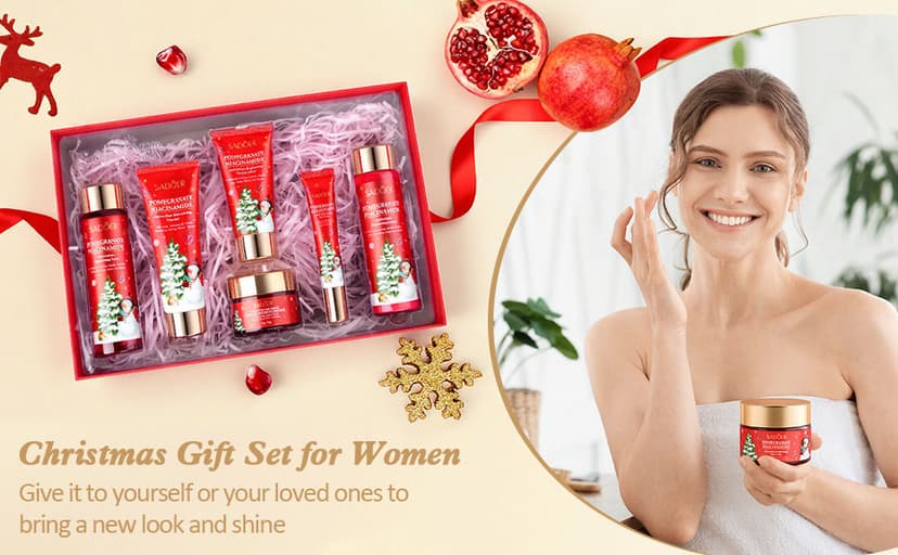 Christmas Gifts 6 Pcs Skin Care Set Pomegranate Moisturize Soothe Hydrate Gifts for Teenage Girls Stocking Stuffers Christmas Gifts for Women-Cleanser,Toner,Lotion,Face Cream,Eye Cream,Sleep Mask