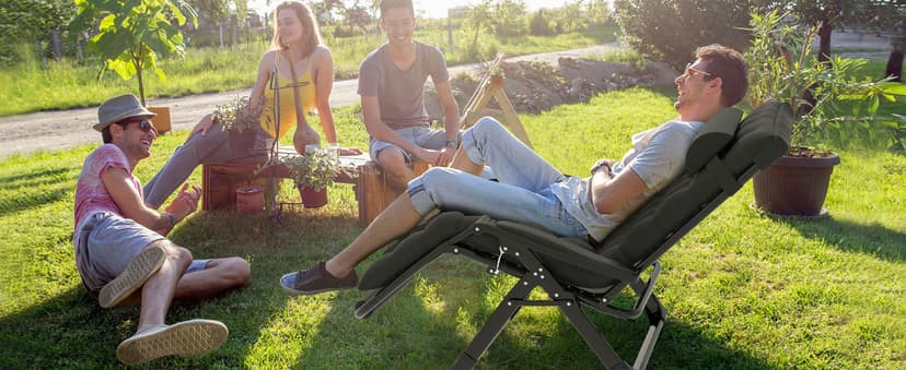 ZENPETIO Oversized Zero Gravity Chair, 33In XXL Zero Gravity Recliner Lounge Chair, Anti Gravity Chair for Indoor and Outdoor, Reclining Camping Chair for Lawn and Patio w/Cushion and Footrest, 500LBS