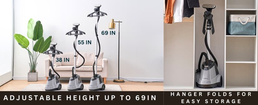 True & Tidy® Heavy Duty Auto Shut-off Commercial Full-Size Garment Steamer, Smart Water Sensor with Beep Alert, 3 Steam Settings, XL 2.9L Tank, 1800 watts, 90+min of Continuous Steam (White, Smart)