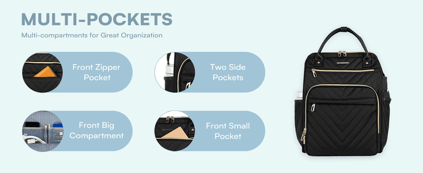 VANKEAN 17 Inch Laptop Backpack for Women Men Fashion Computer Work Bag, Large Capacity Waterproof Backpack with USB Port & RFID Pockets, College Daypack Business Travel, Black