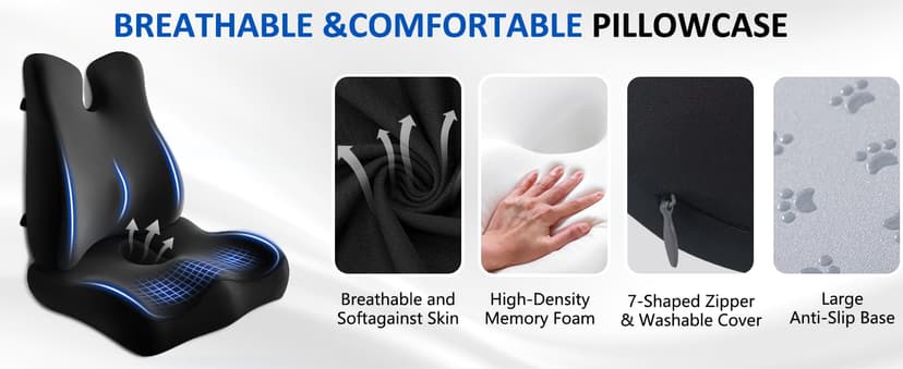 Lumbar Support Pillow for Office Chair,Seat Cushion with Back Support,Office Chair Cushion for Tailbone Pain,Sciatica and Hemorrhoid Relief (Black)