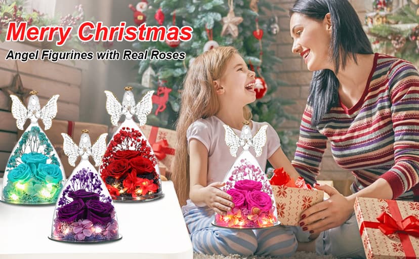 Mothers Day Mom Gifts for Women Preserved Flowers in Glass Angel Forever Flowers Gifts Eternal Roses Gifts for Grandma, Light Purple