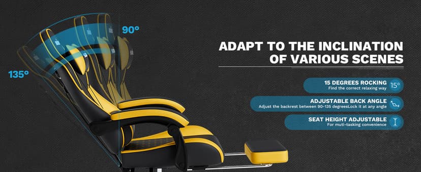 Ergonomic Video Gamer Chairs Gaming Computer Chair Gamer Chairs for Adults Massage Lumbar Support Swivel Height Adjustable Headrest Backrest